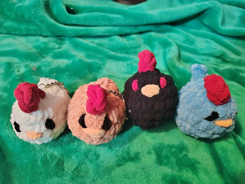 Handmade Crochet Chicken Keychains