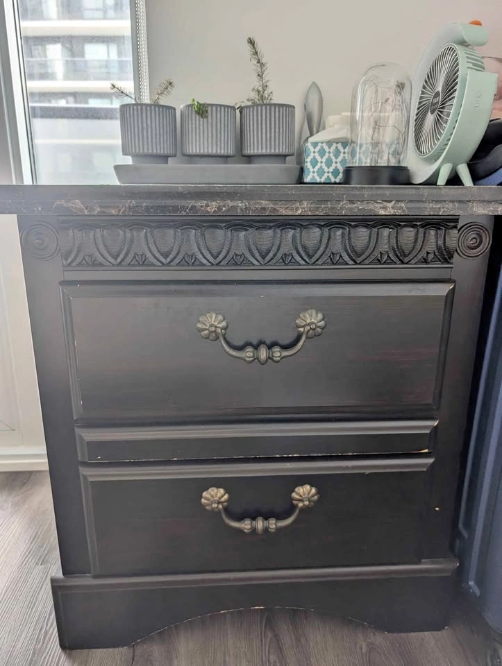 Sturdy Nightstand with Faux Marble Top