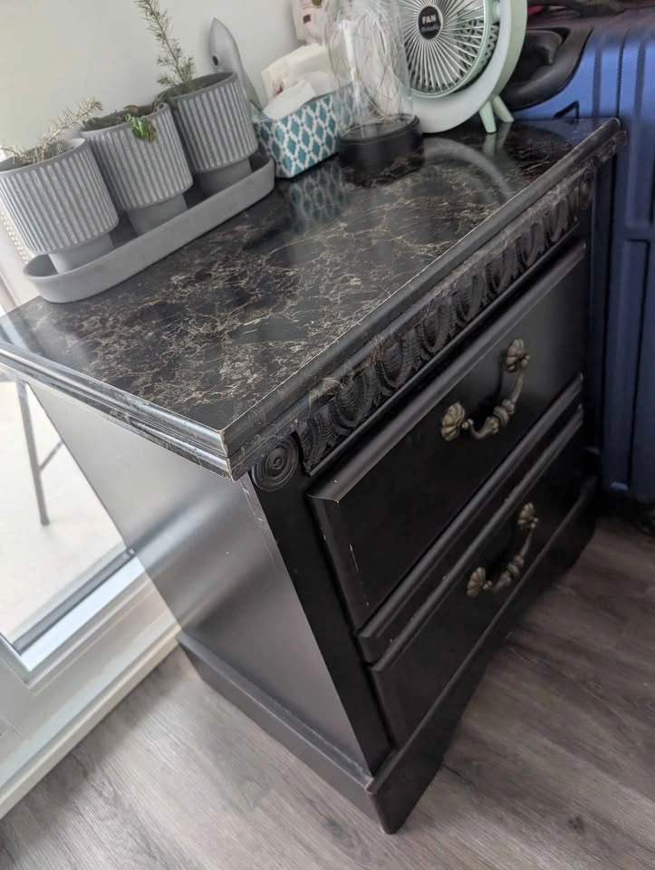 Sturdy Nightstand with Faux Marble Top - photo 2
