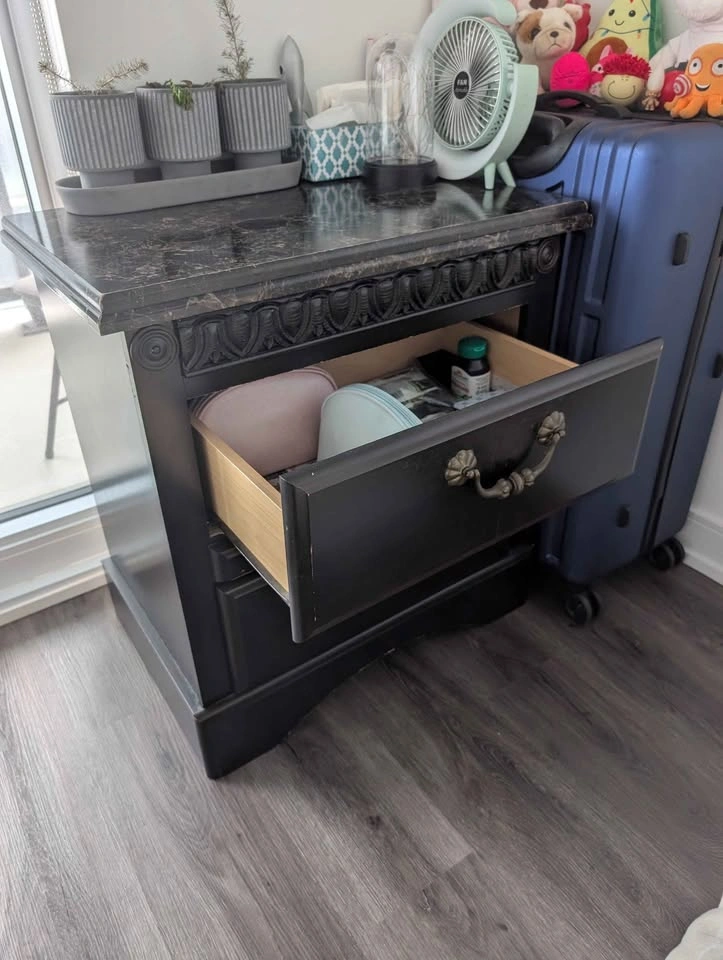 Sturdy Nightstand with Faux Marble Top - photo 3