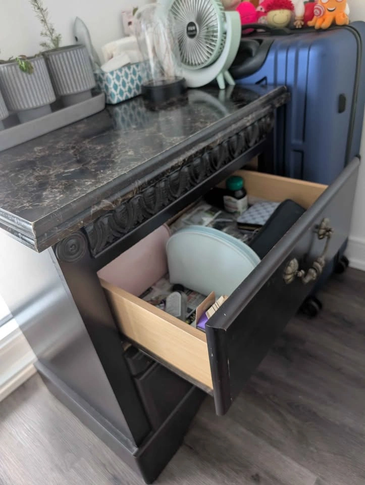 Sturdy Nightstand with Faux Marble Top - photo 4