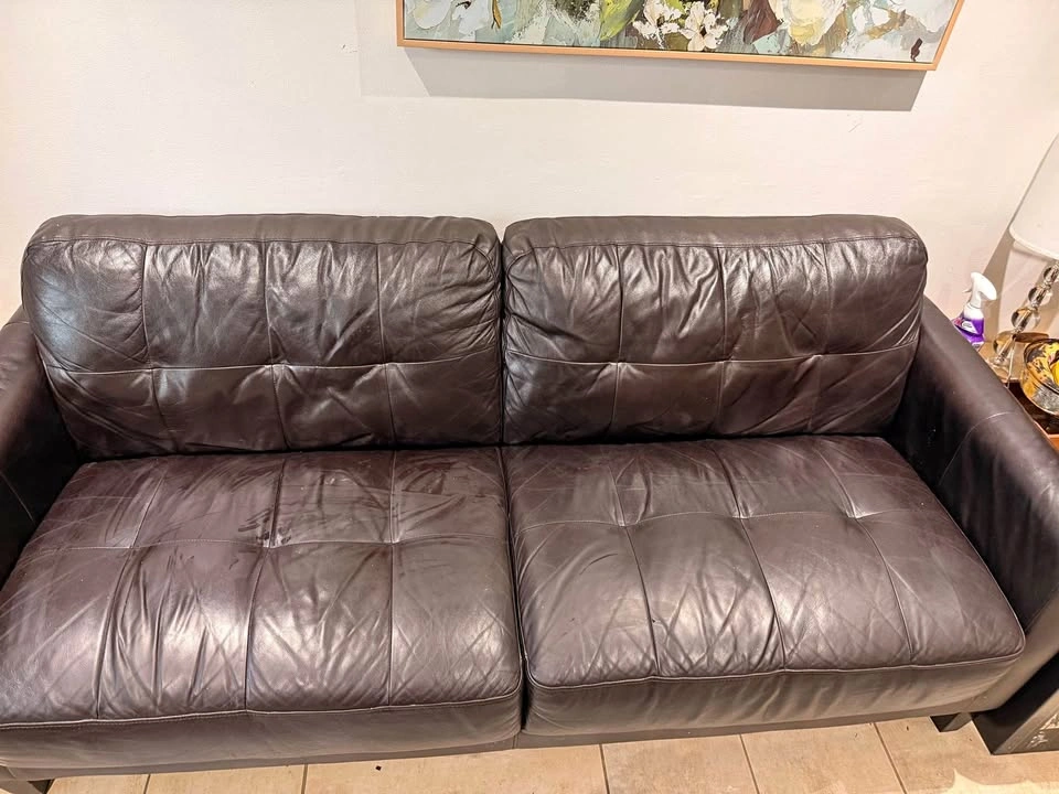 Dark Brown Leather Tufted Sofa - photo 2