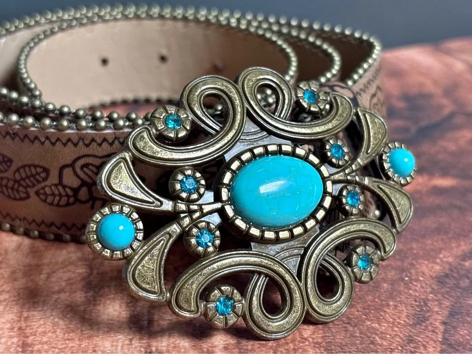 Boho Western Belt with Turquoise Buckle