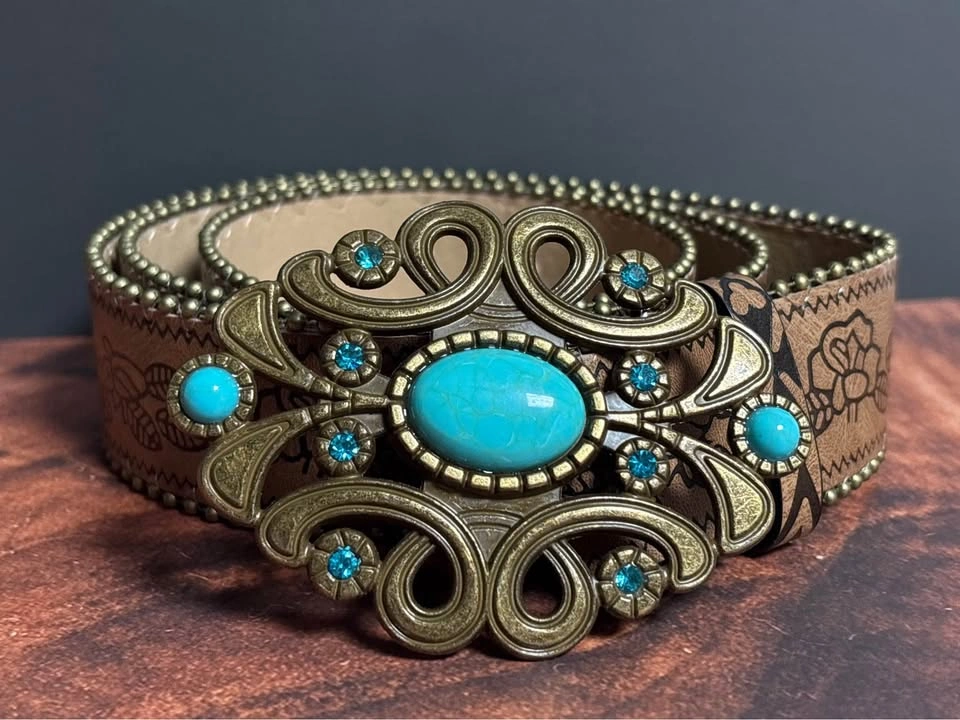 Boho Western Belt with Turquoise Buckle - photo 2
