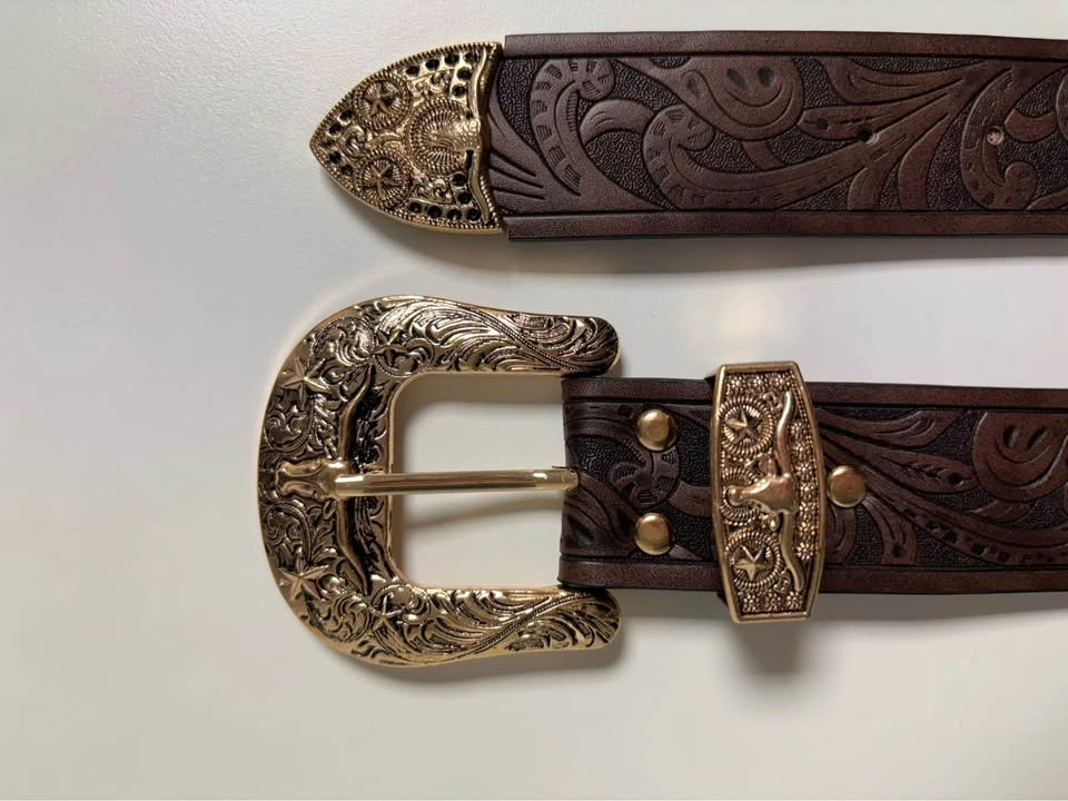Brown Western Belt Gold Ornate Buckle - photo 3