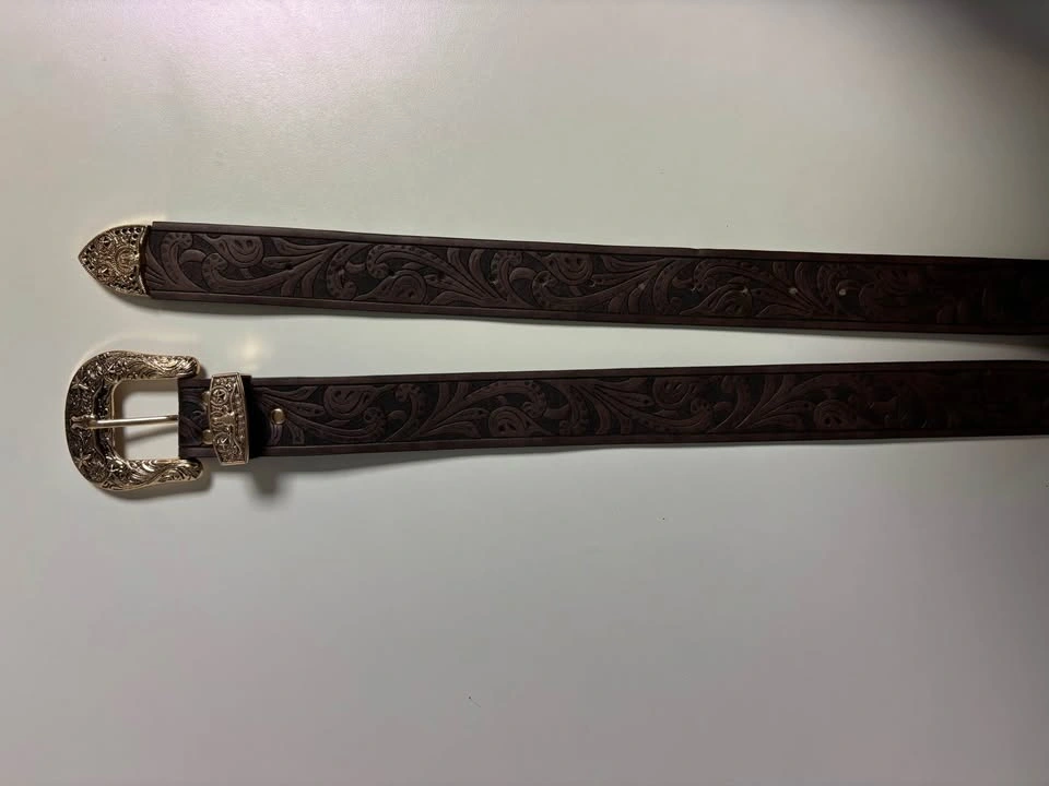 Brown Western Belt Gold Ornate Buckle - photo 4
