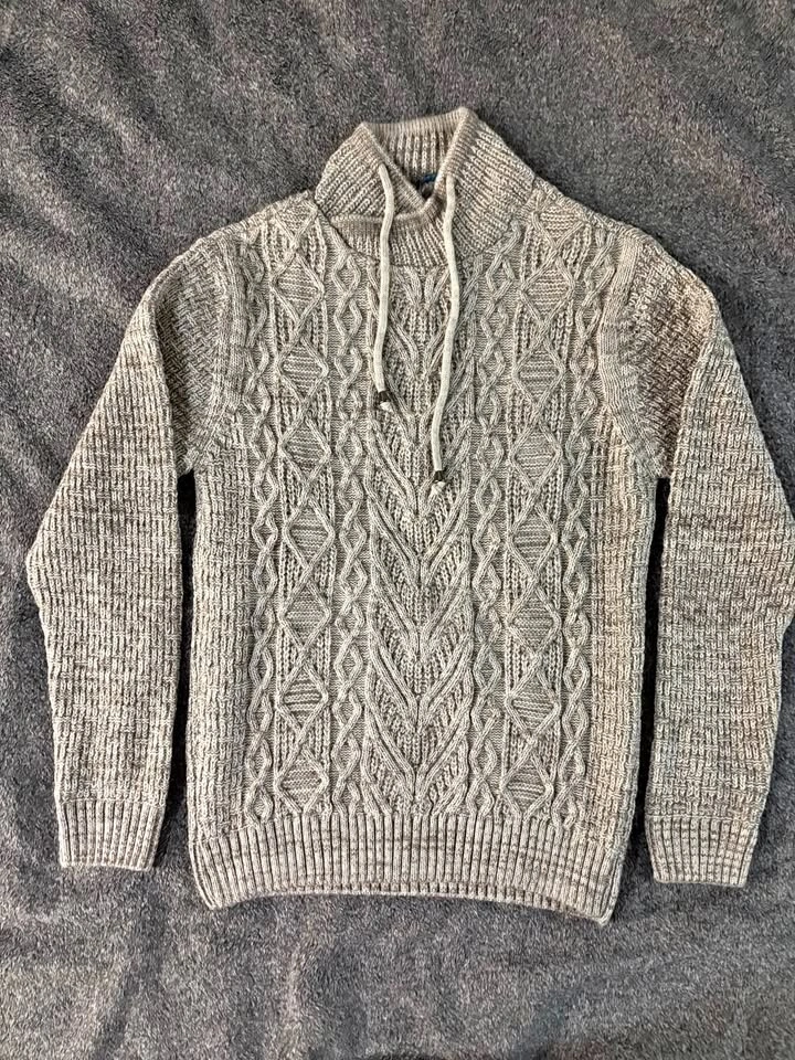 Light Cable Knit Sweater with Drawstring Neck - Turkish Sweater