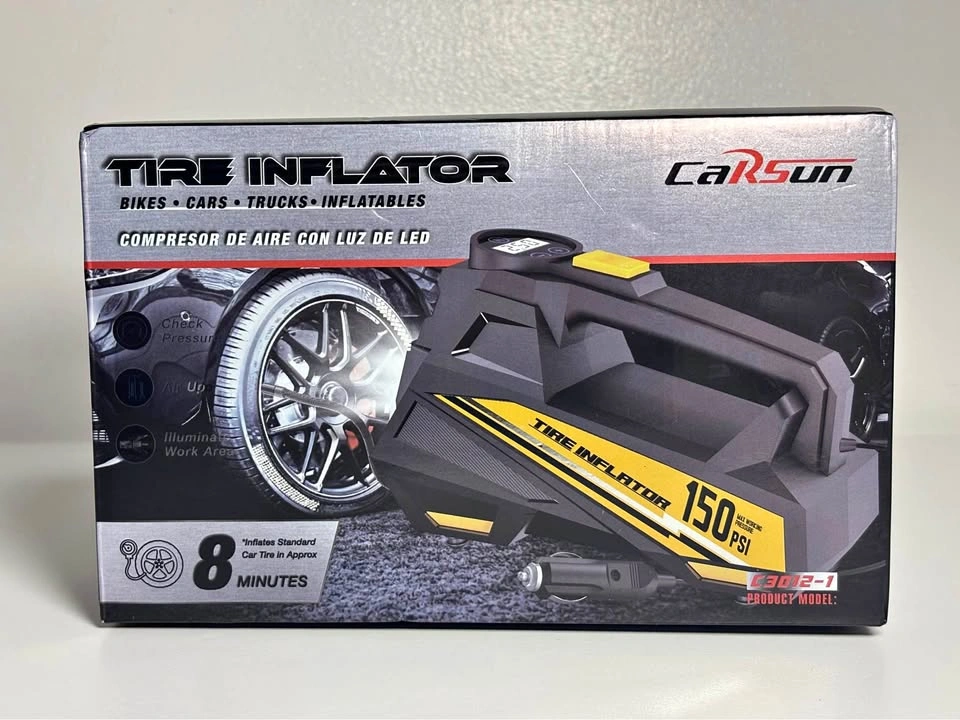 NEW Carsun Tire Inflator 150 PSI for Cars Bikes Trucks
