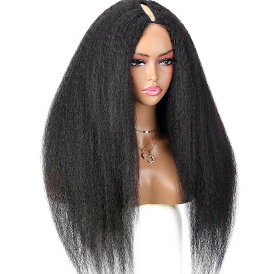V Part Kinky Straight Human Hair Wig - Glueless Beginner Friendl