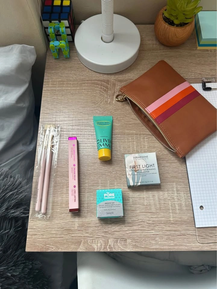 Makeup, skincare, + makeup bag