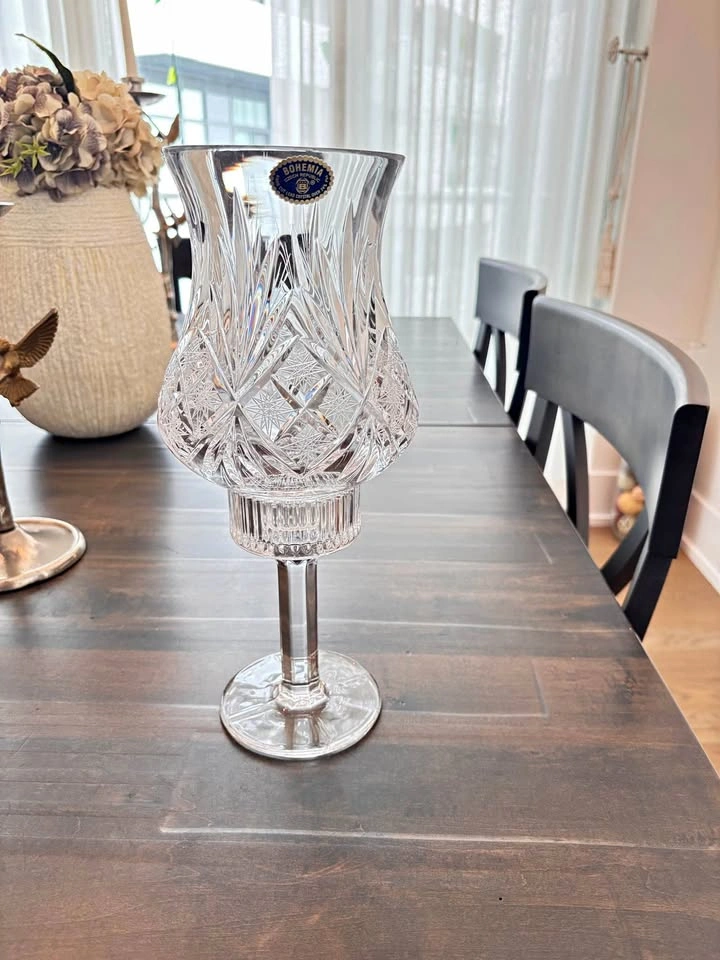 Bohemia Crystal Lead Glass Candle Holder Set