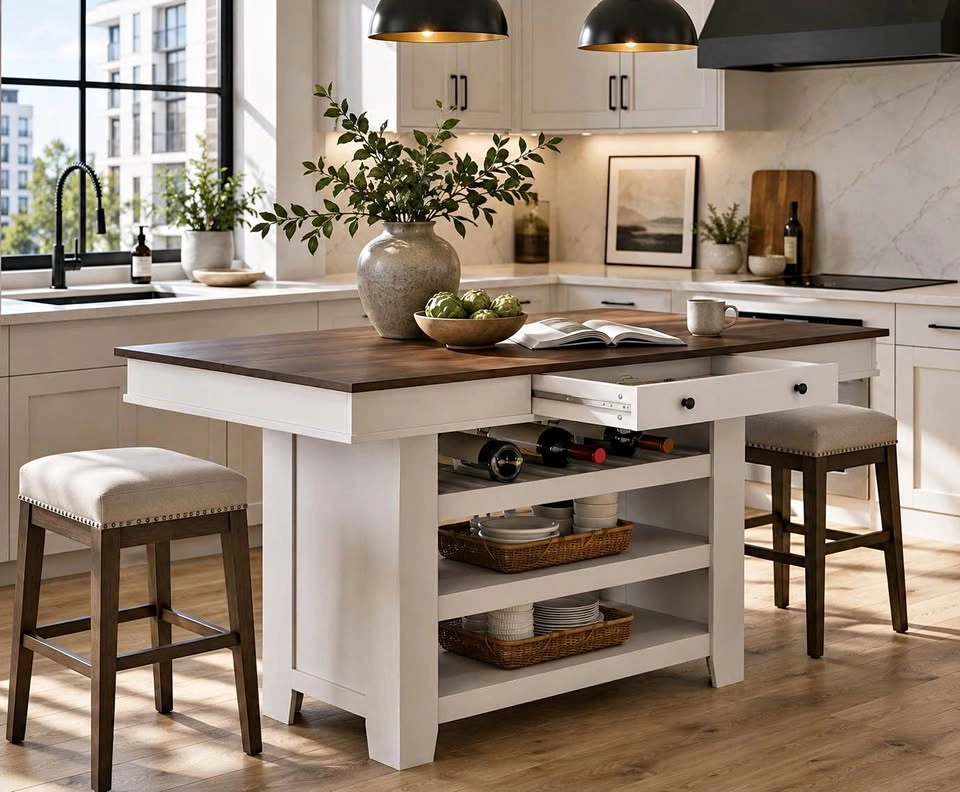 Brand New Counter Height Dining Table w/ Storage & Wine Rack – S