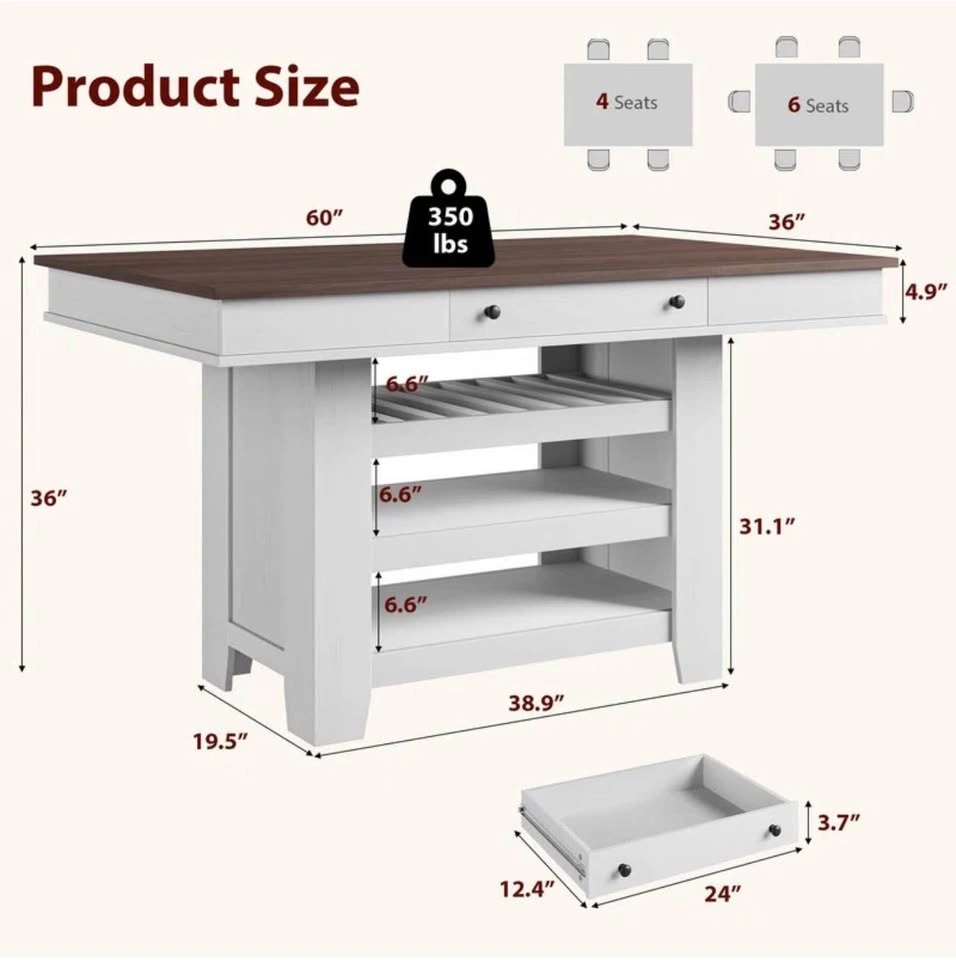 Brand New Counter Height Dining Table w/ Storage & Wine Rack – S - photo 3