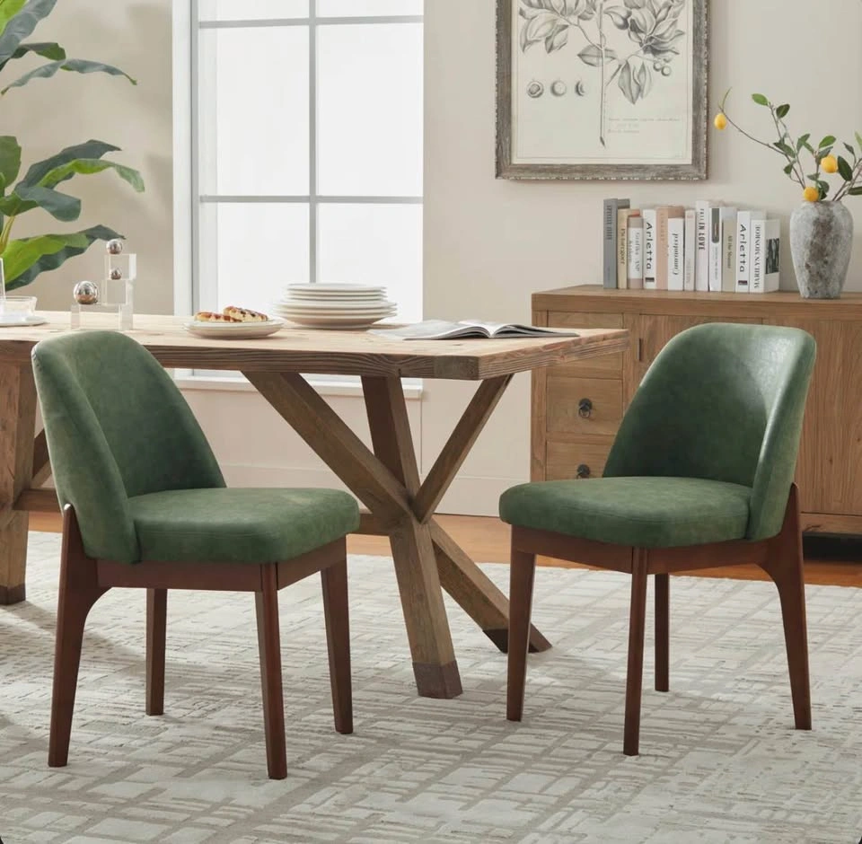 Set of 2 Modern Green Dining Chairs – Like New - photo 2