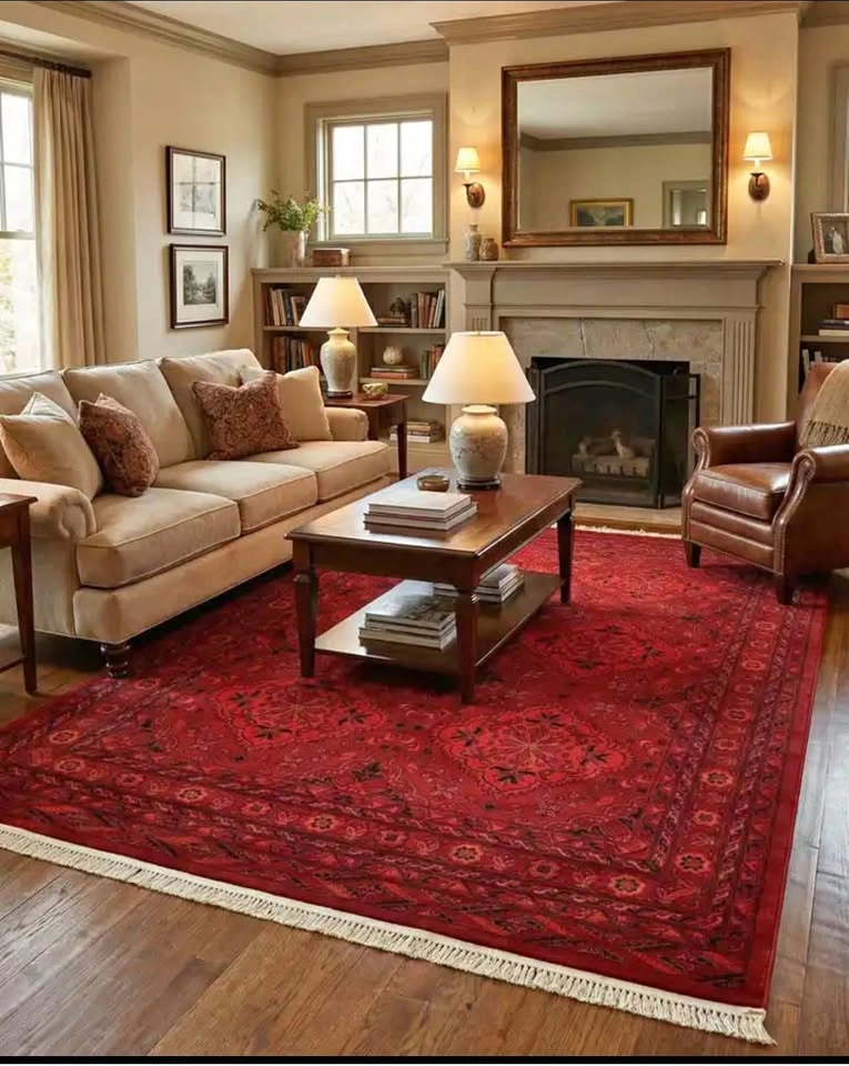 Unique Loom "Bokhara Collection" Area Rug 6'7" x 9' Red/Black/Iv
