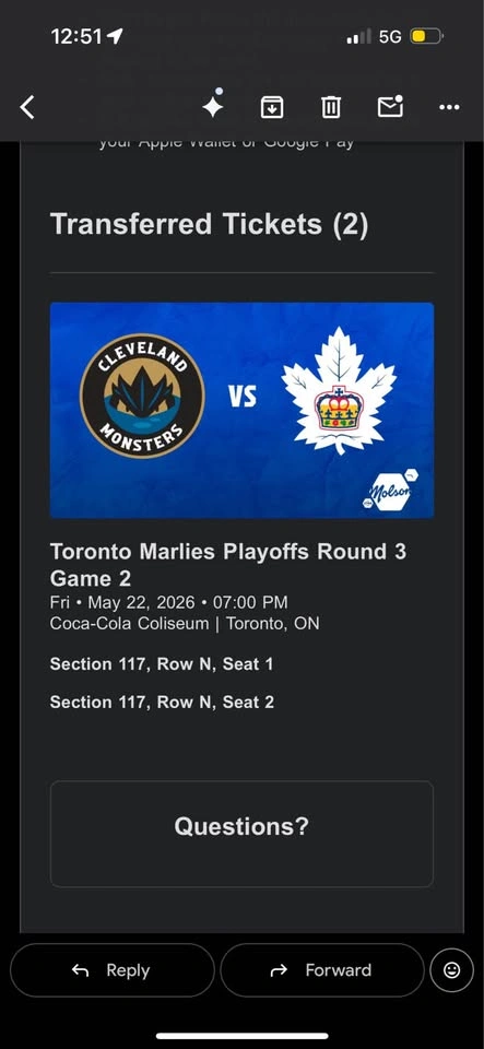 2 Toronto Marlies Playoff Tickets