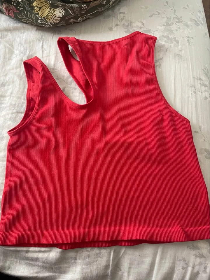 Suzette Collection Red Ribbed Asymmetrical Neckline Tank Top - photo 3