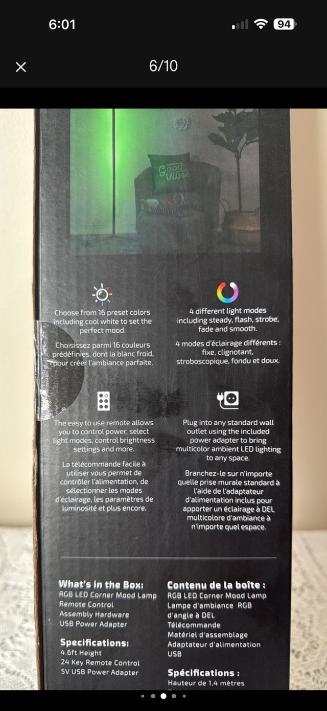 NEW Corner Floor Lamp (4.6ft) - Roomgio RGB LED Light - photo 5