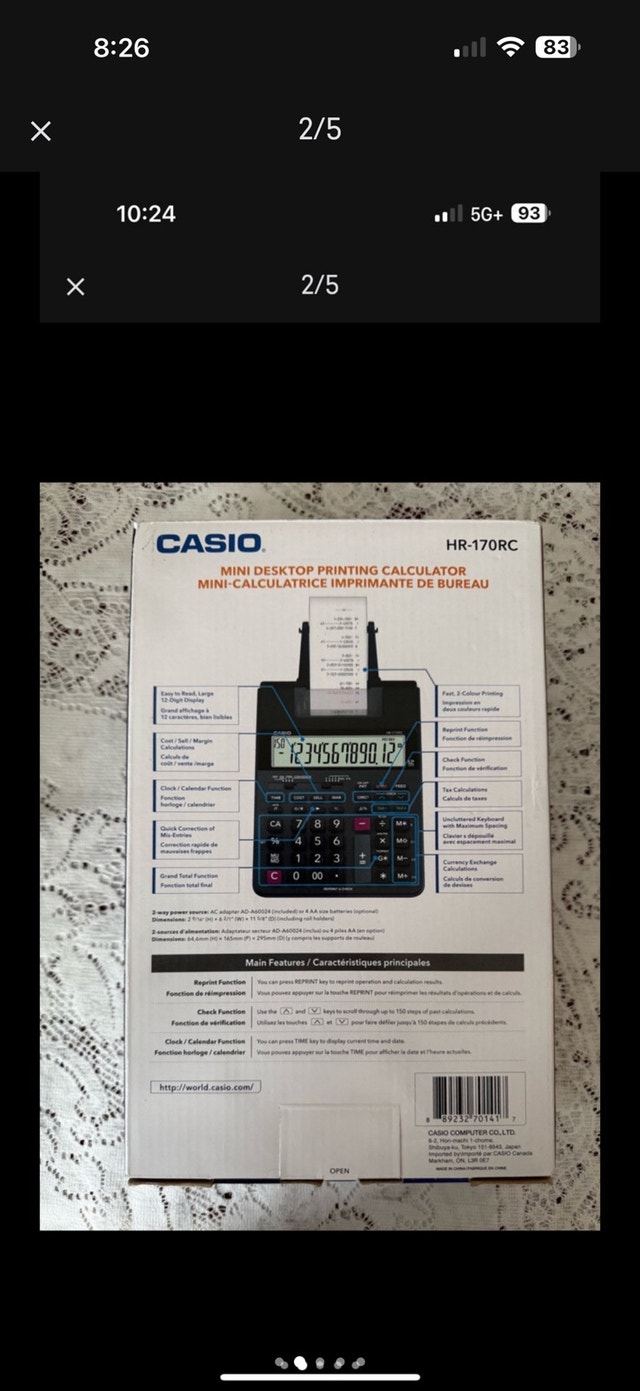CASIO MINI DESKTOP PRINTING CALCULATOR HR-170RC (Sealed) - photo 2