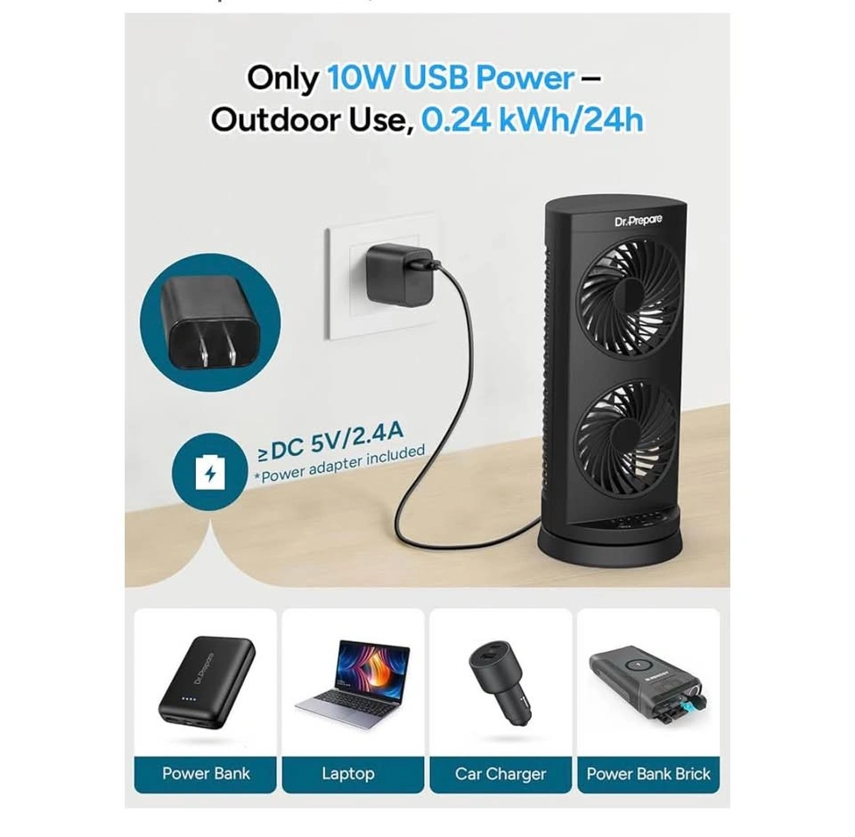 Dr. Prepare Tower Fan Oscillating Fan, Portable Desk Fan with 3- - photo 3