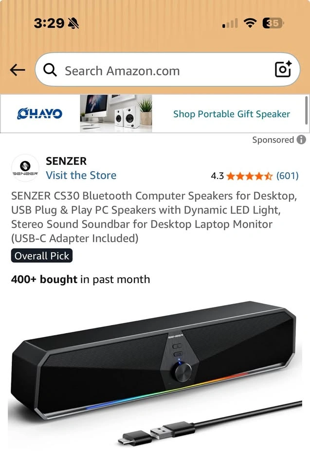 SENZER CS30 Bluetooth Computer Speakers for Desktop, USB Plug & - photo 2