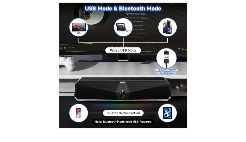 SENZER CS30 Bluetooth Computer Speakers for Desktop, USB Plug & - photo 4