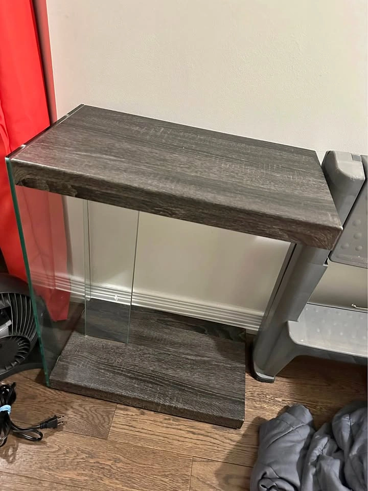 C-Shape Side Table / Accent Table (Glass & Dark Oak) *negotiable