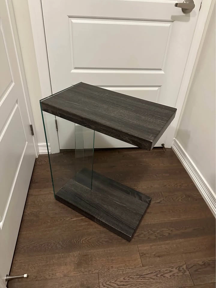 C-Shape Side Table / Accent Table (Glass & Dark Oak) *negotiable - photo 2