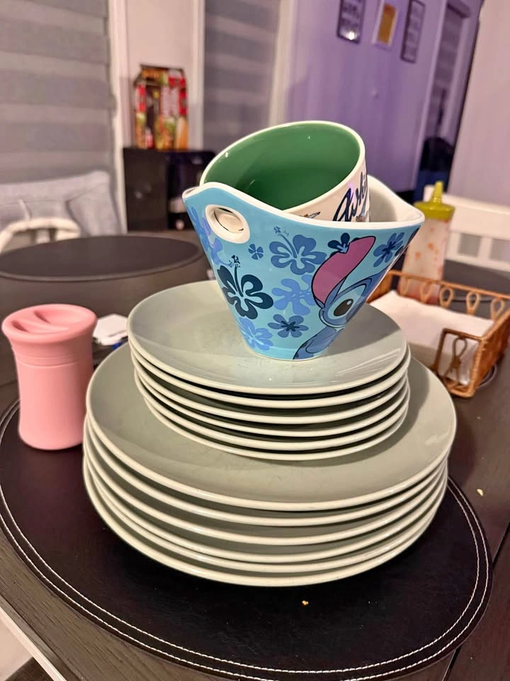 14-Piece Kitchen Set: Stoneware Dinnerware, Stitch Ramen Bowl &