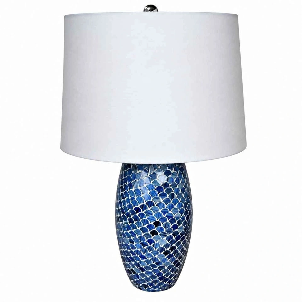Artisan Mosaic Glass Table Lamp w/ White Linen Shade (24")