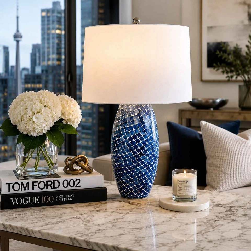 Artisan Mosaic Glass Table Lamp w/ White Linen Shade (24") - photo 2