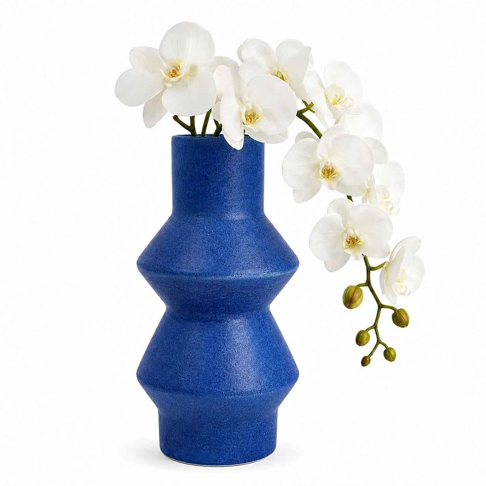 West Elm Totem Vase 12.5” Indigo Blue with Orchid