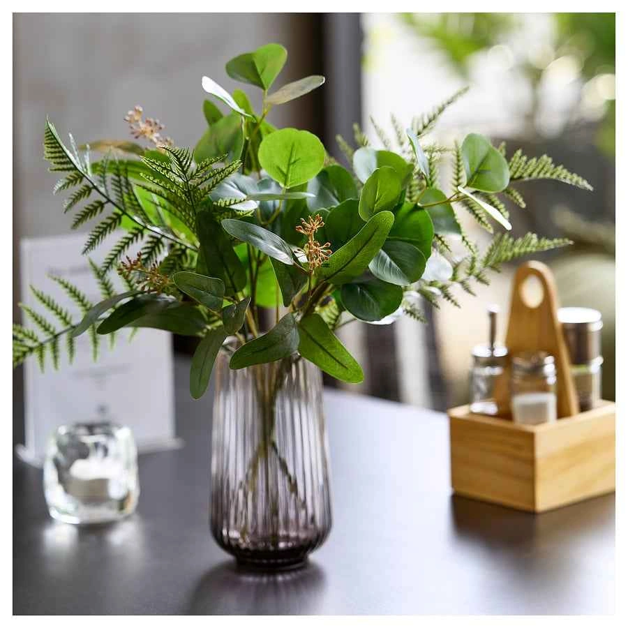 IKEA Gradvis Smoked Glass Vase + Smycka Faux Greenery - photo 2
