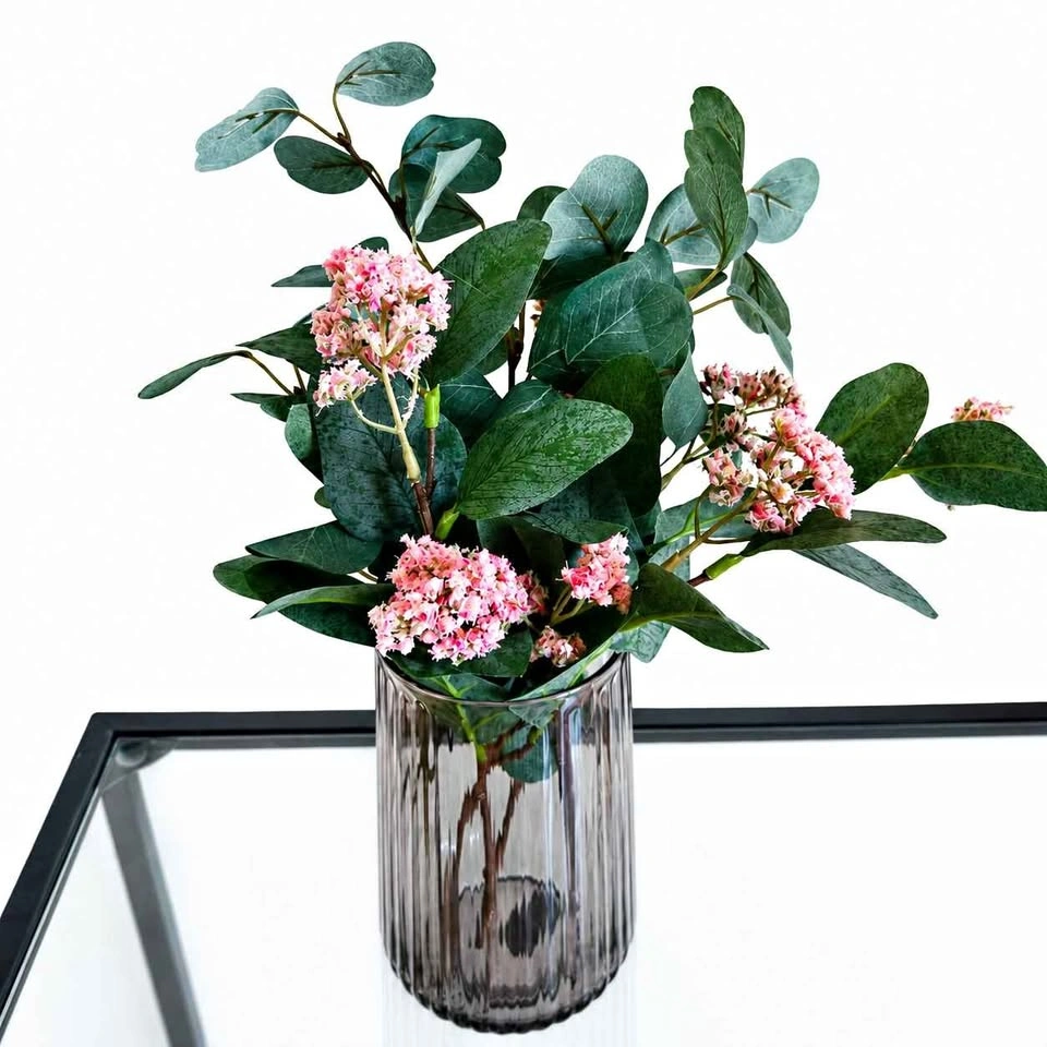 IKEA GRADVIS Black Glass Vase + 8 SMYCKA Floral Arrangement