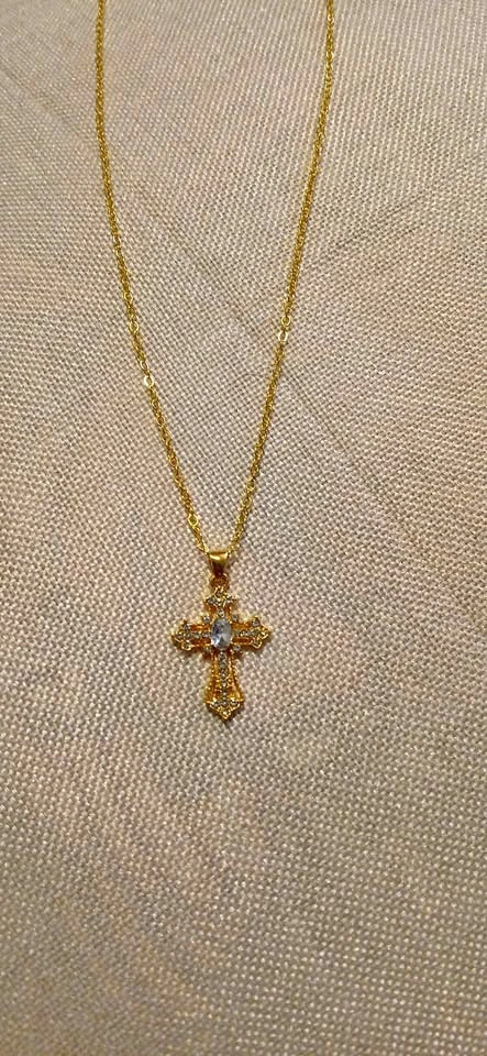 New Aquamarine Gemstone Cross Golden Necklace
