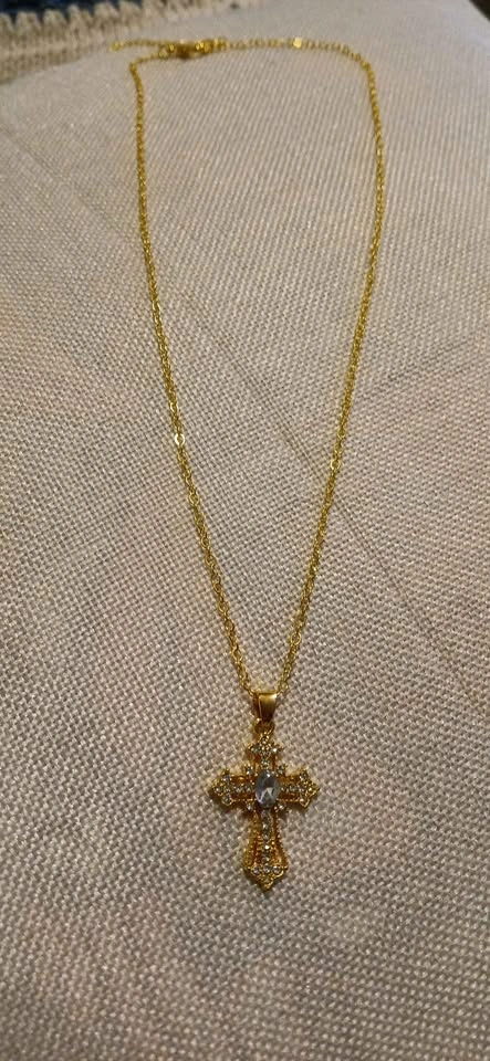 New Aquamarine Gemstone Cross Golden Necklace - photo 2