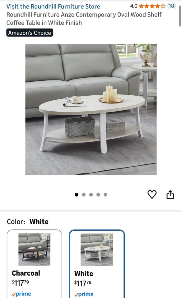 Roundhill Furniture Anze Oval Coffee Table - White - photo 3