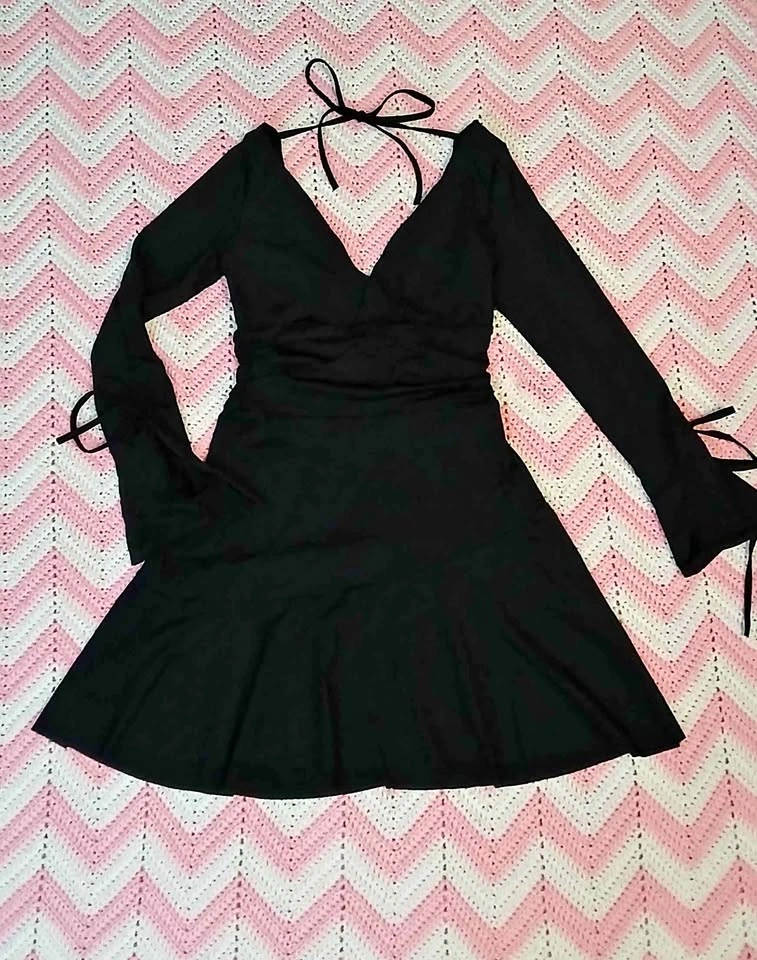 New Black Lace Up Back Dress Small Woman's