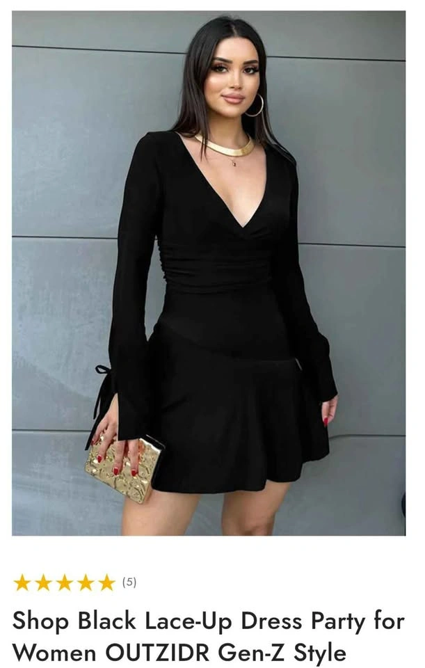 New Black Lace Up Back Dress Small Woman's - photo 2