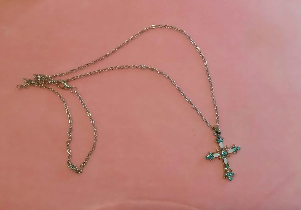 New Silver Blue Gemstone Cross Necklace - photo 2
