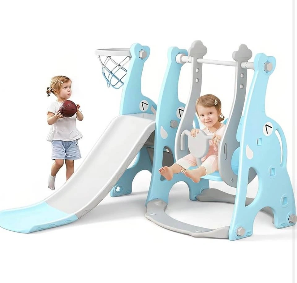 New! 4-in-1 Slide and Swing Set with Climber and Basketball Hoop - photo 2