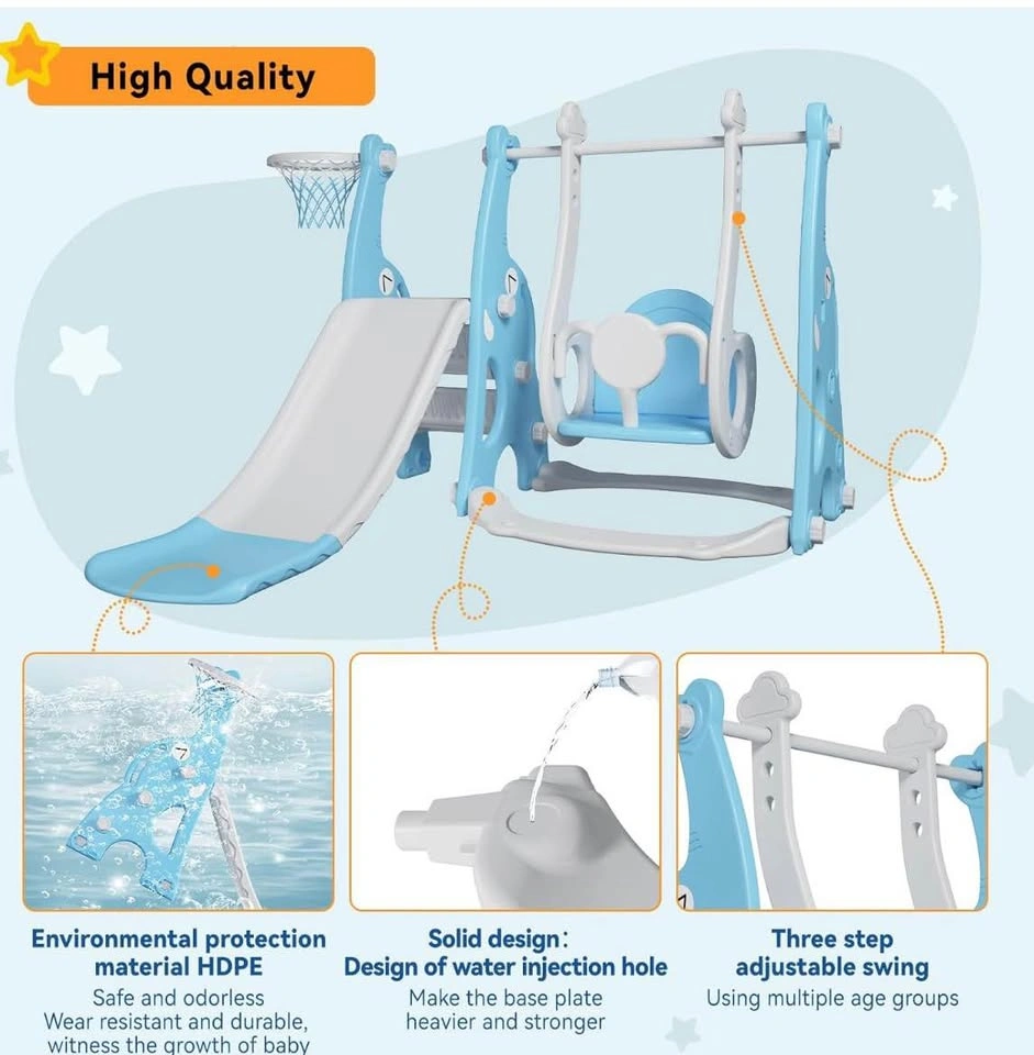 New! 4-in-1 Slide and Swing Set with Climber and Basketball Hoop - photo 4