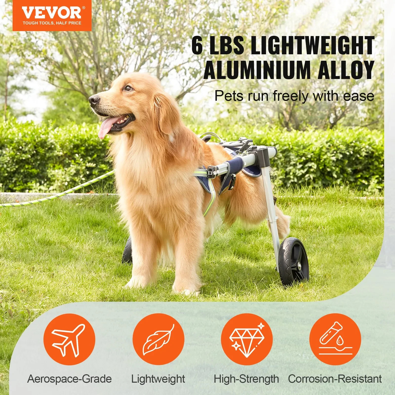 VEVOR Dog Wheelchair Rear Support 2 Wheels Adjustable Cart Hind - photo 2