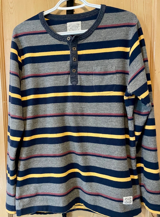 Obey Worldwide Striped Henley Long Sleeve - Size Large