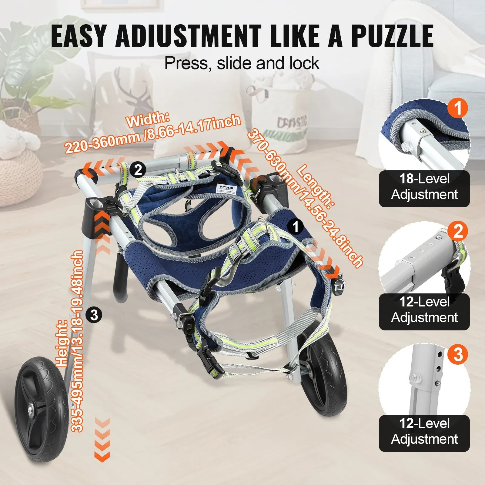 VEVOR 2 Wheels Dog Wheelchair for Back Legs - photo 3