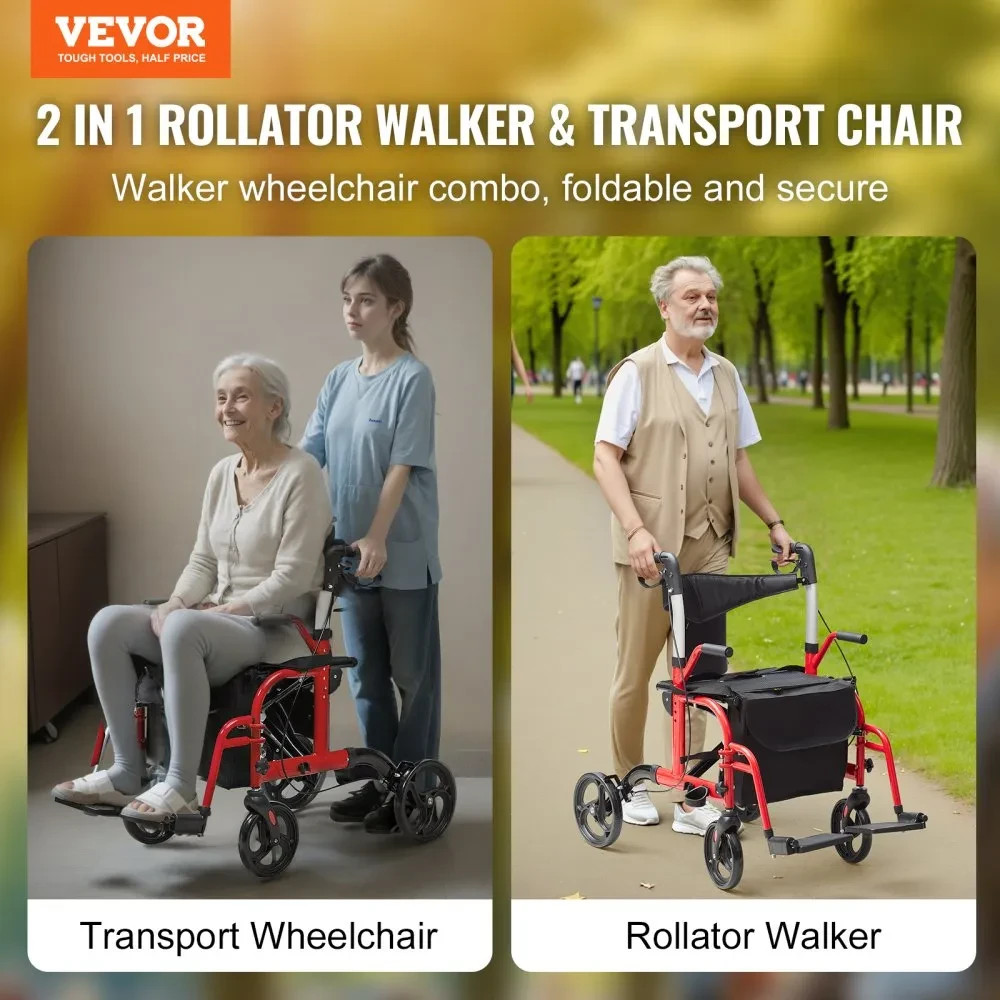 VEVOR 2-in-1 Rollator Walker & Transport Chair - photo 2