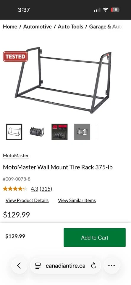 Motomaster Wall-Mount Tire Rack – New in Box - photo 2