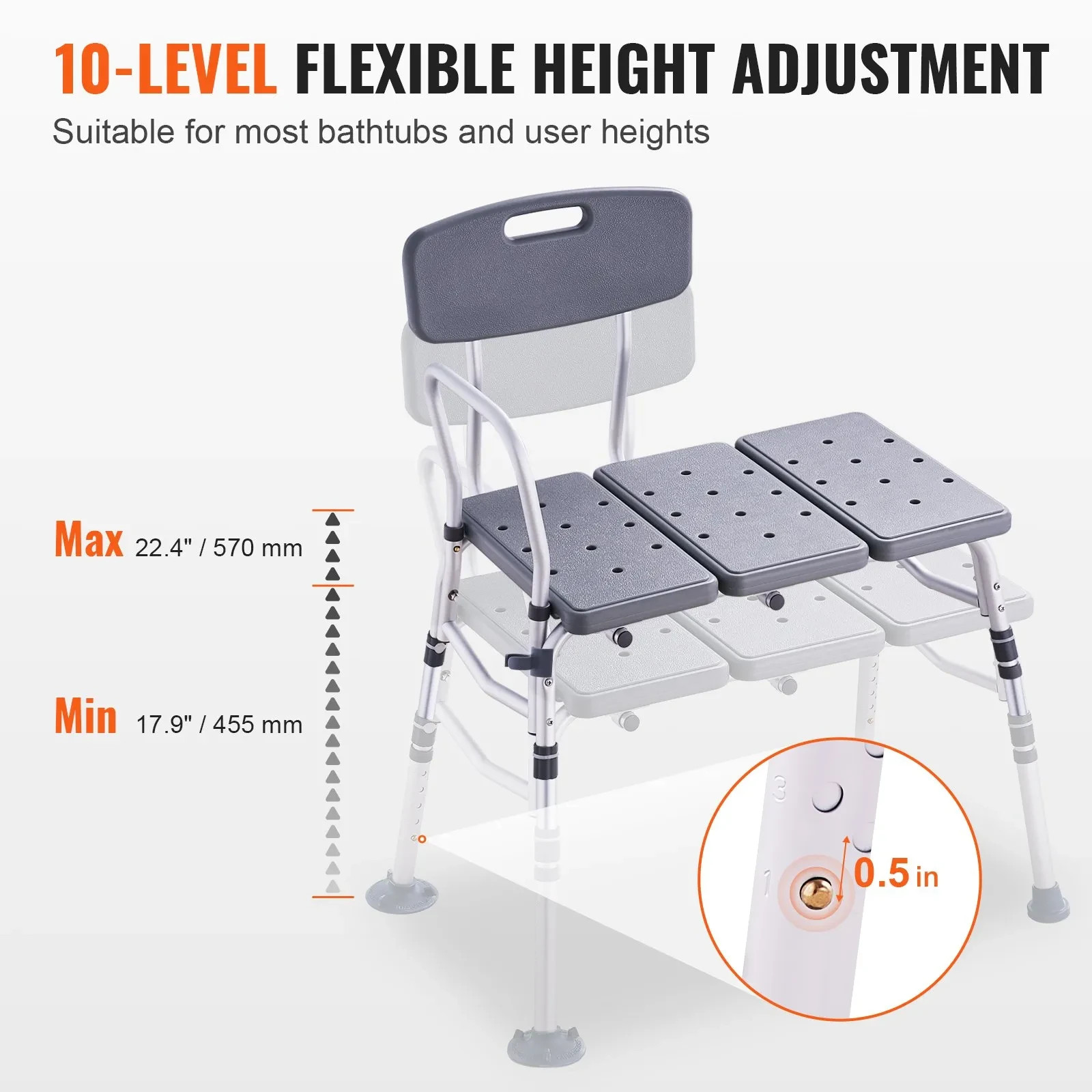 VEVOR Tub Transfer Bench for Bathtub, Adjustable Shower Seats fo - photo 2