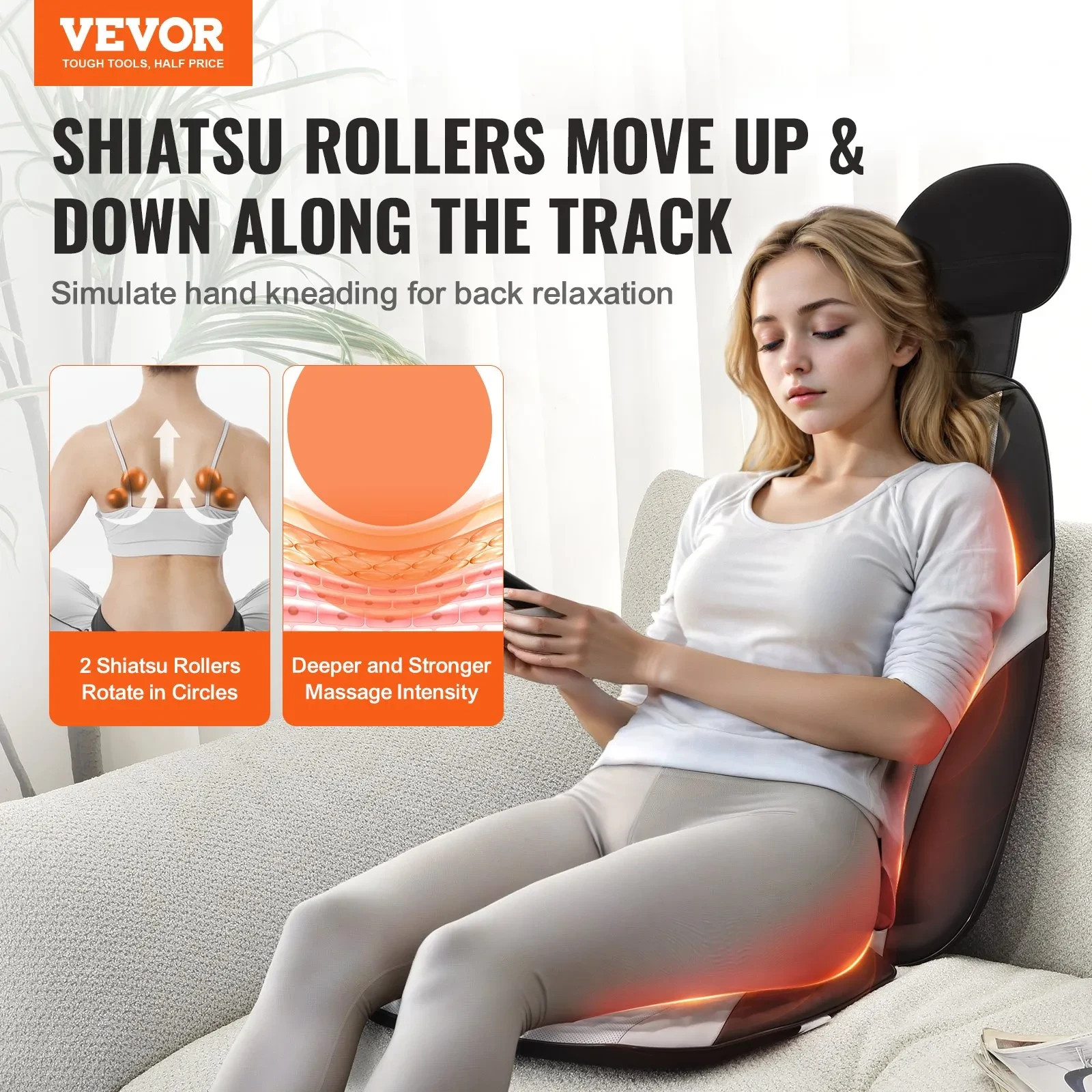 VEVOR Shiatsu Back Massager with Heat, Massage Seat Cushion