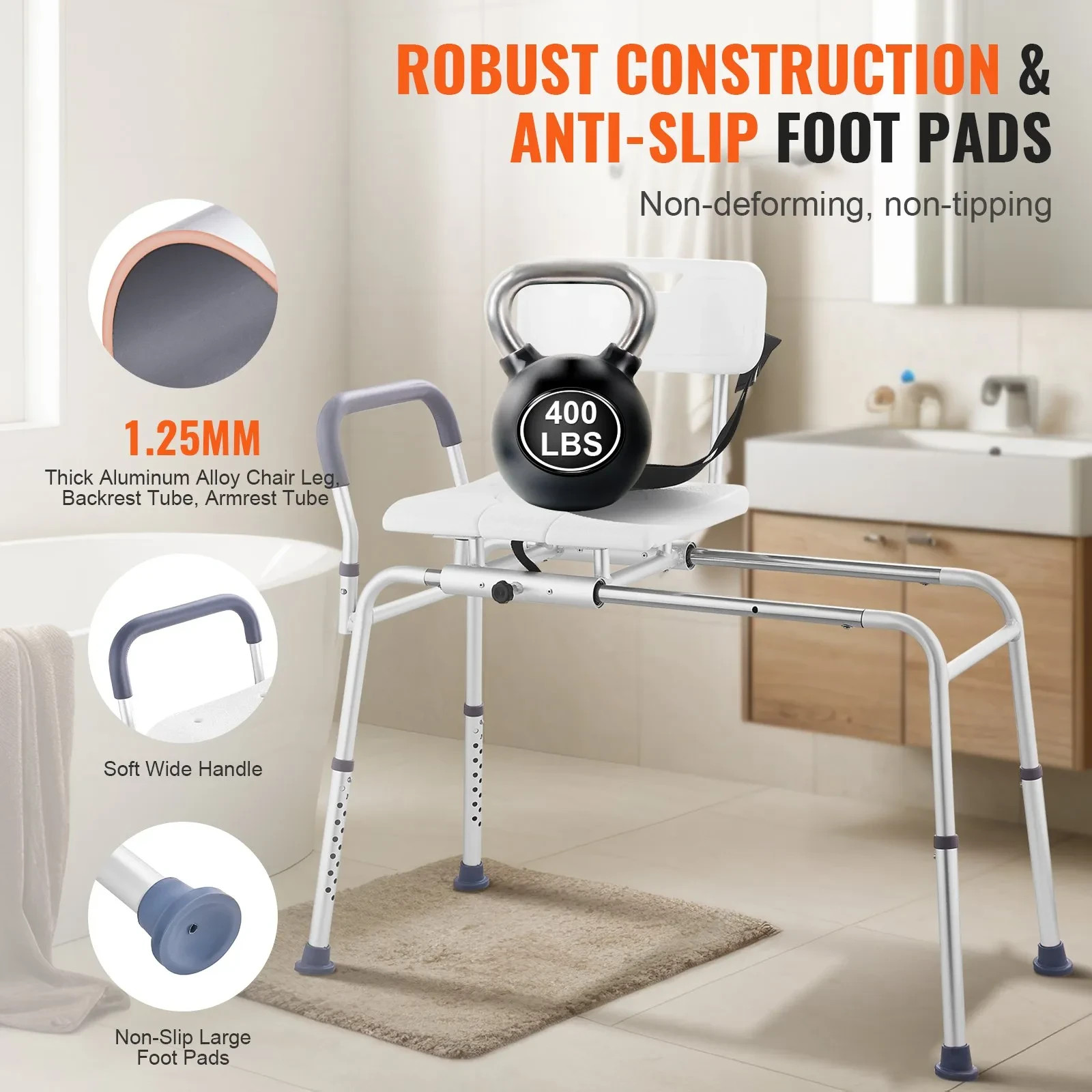 VEVOR Sliding Tub Transfer Bench, Height Adjustable - photo 3